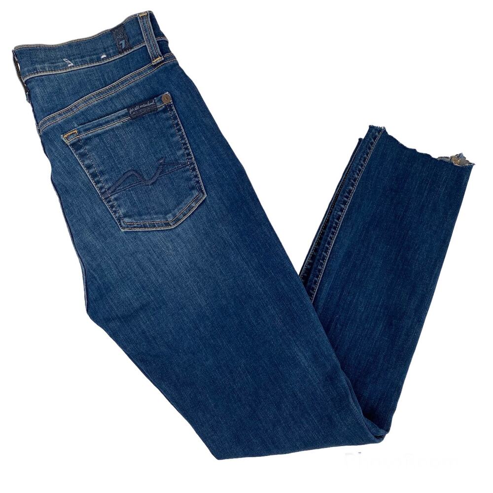 7 For All Mankind Gwenevere Jeans Blue Medium Wash Distressed Skinny Womens 26